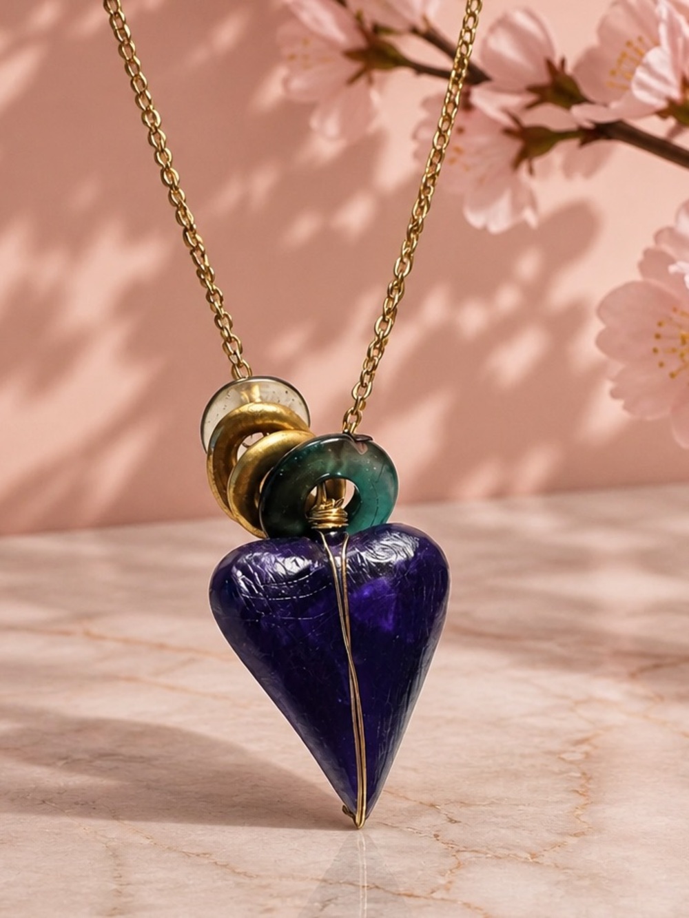Vintage Necklace with Deep Purple Heart Pendant